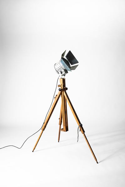 Lampada da terra, metallo, vetro e legno, circa 1990
