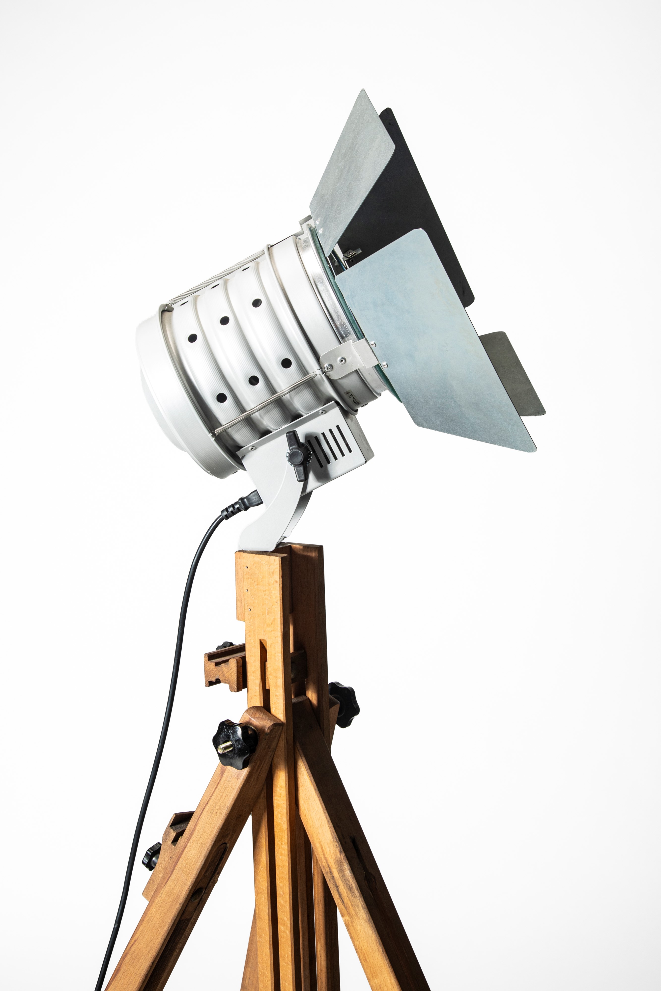 Manifattura Italiana - Lampada da terra, metallo, vetro e legno, circa 1990