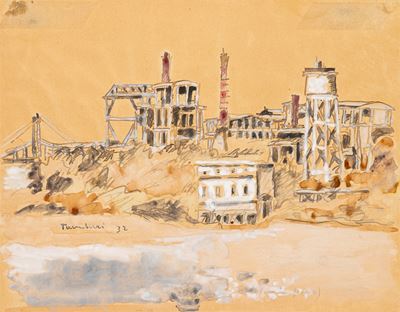 Paesaggio, tecnica mista su carta (1932)