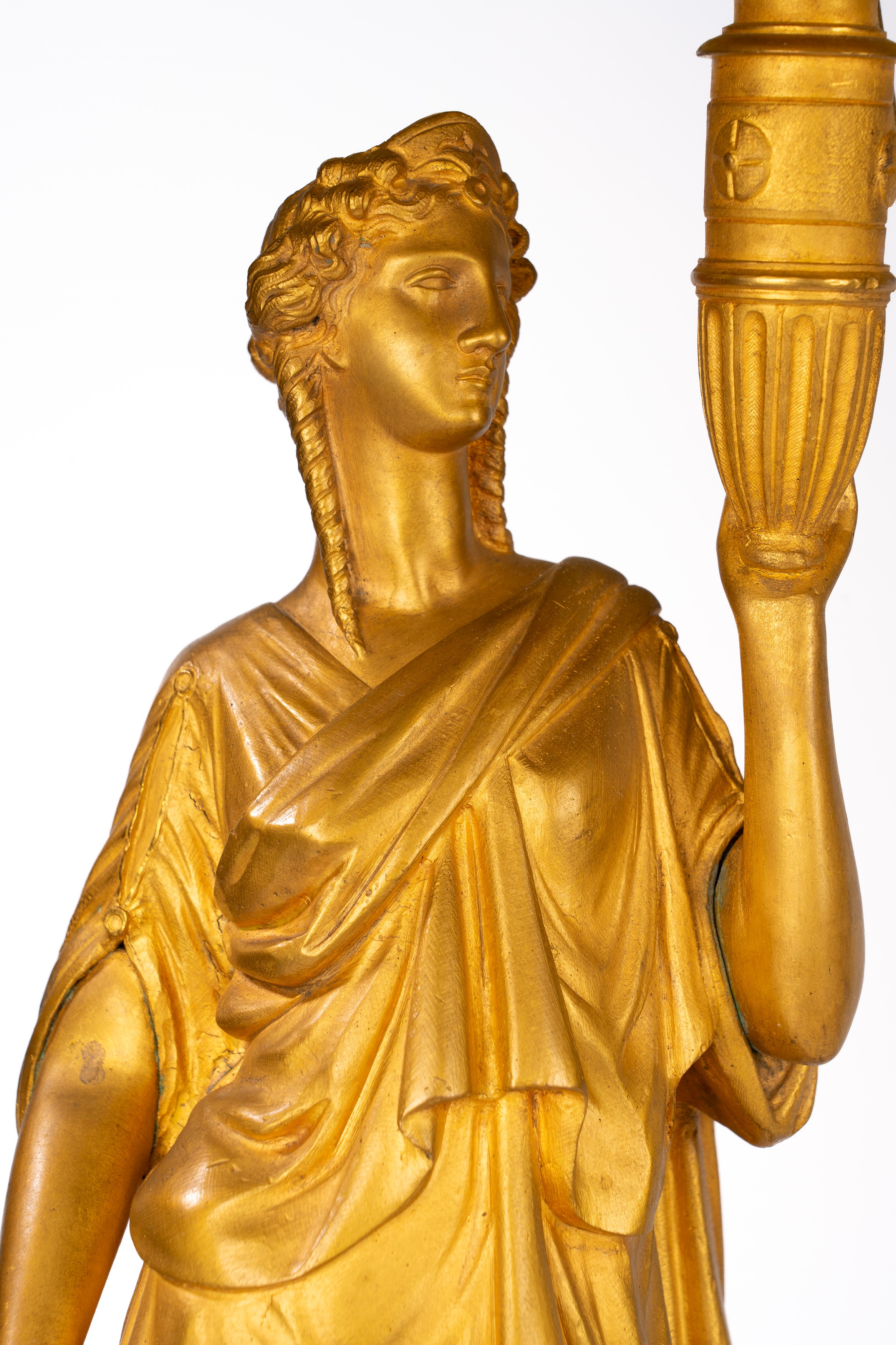 Francia, Coppia di lampade bouillotte in bronzo dorato e marmo verde, XIX secolo