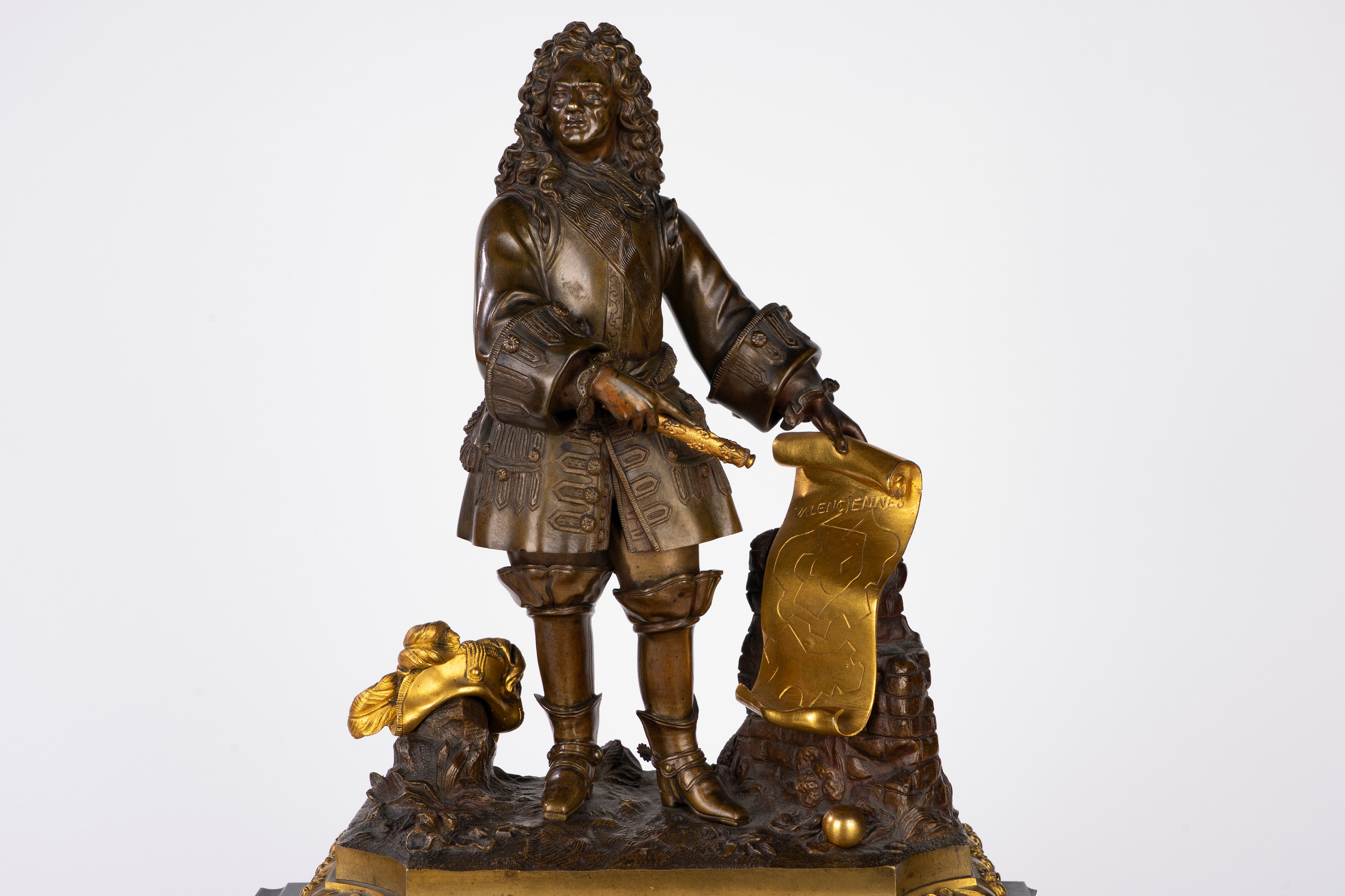 Pendola da appoggio in marmo, bronzo dorato e patinato, Francia, XIX secolo