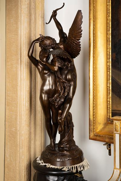 Ernest Damè, Grande gruppo in bronzo 'Fugit Amor', cm 110, Parigi, fine XIX secolo