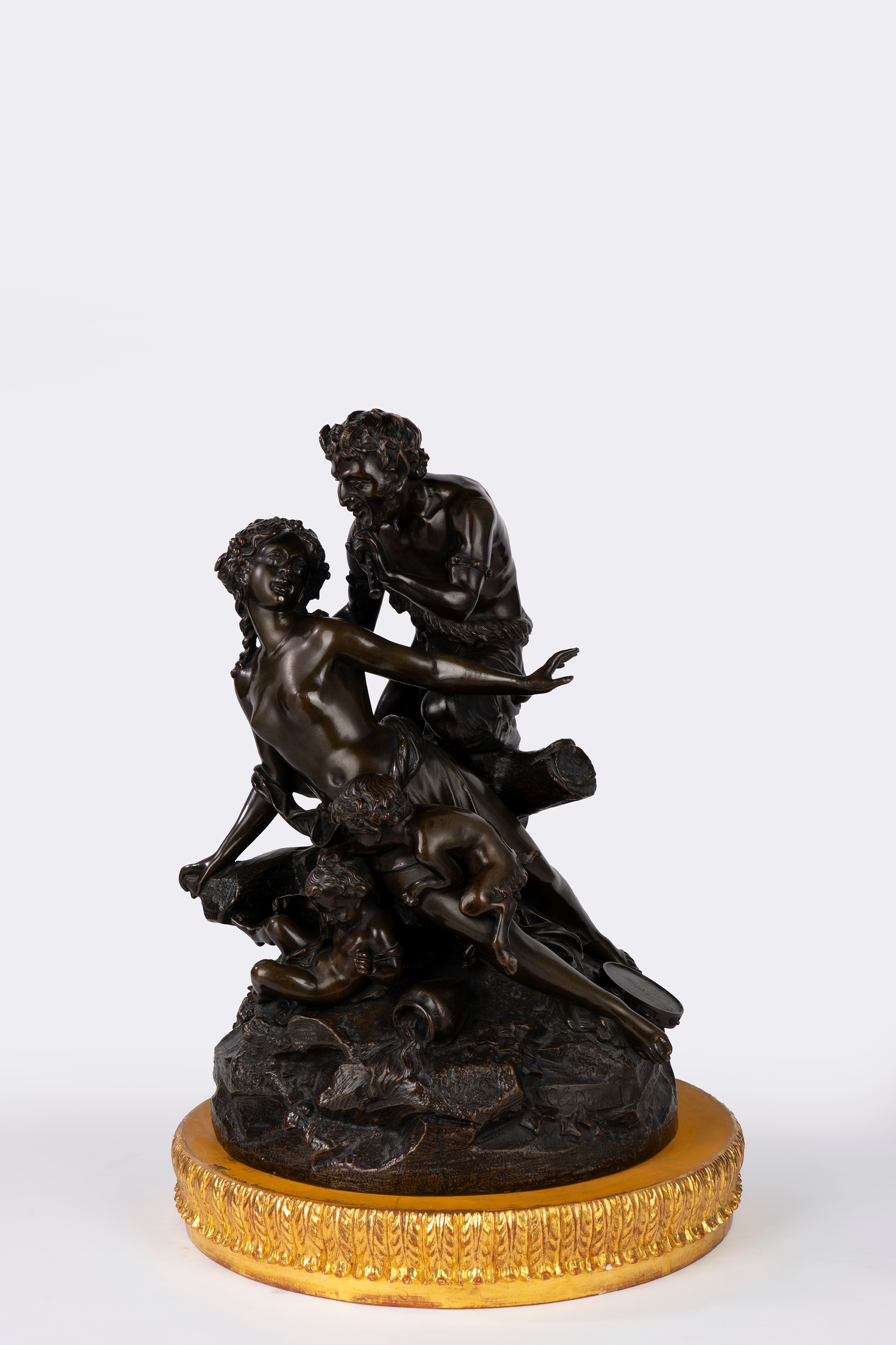 Clodion, Gruppo in bronzo raffigurante Ninfa con satiro e putti, Francia, XIX secolo