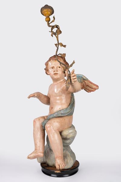 Putto alato, Legno intagliato e laccato, Napoli, XVII-XVIII secolo