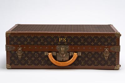 Valigia porta scarpe, rivestita in tela monogram con profili in cuoio logati