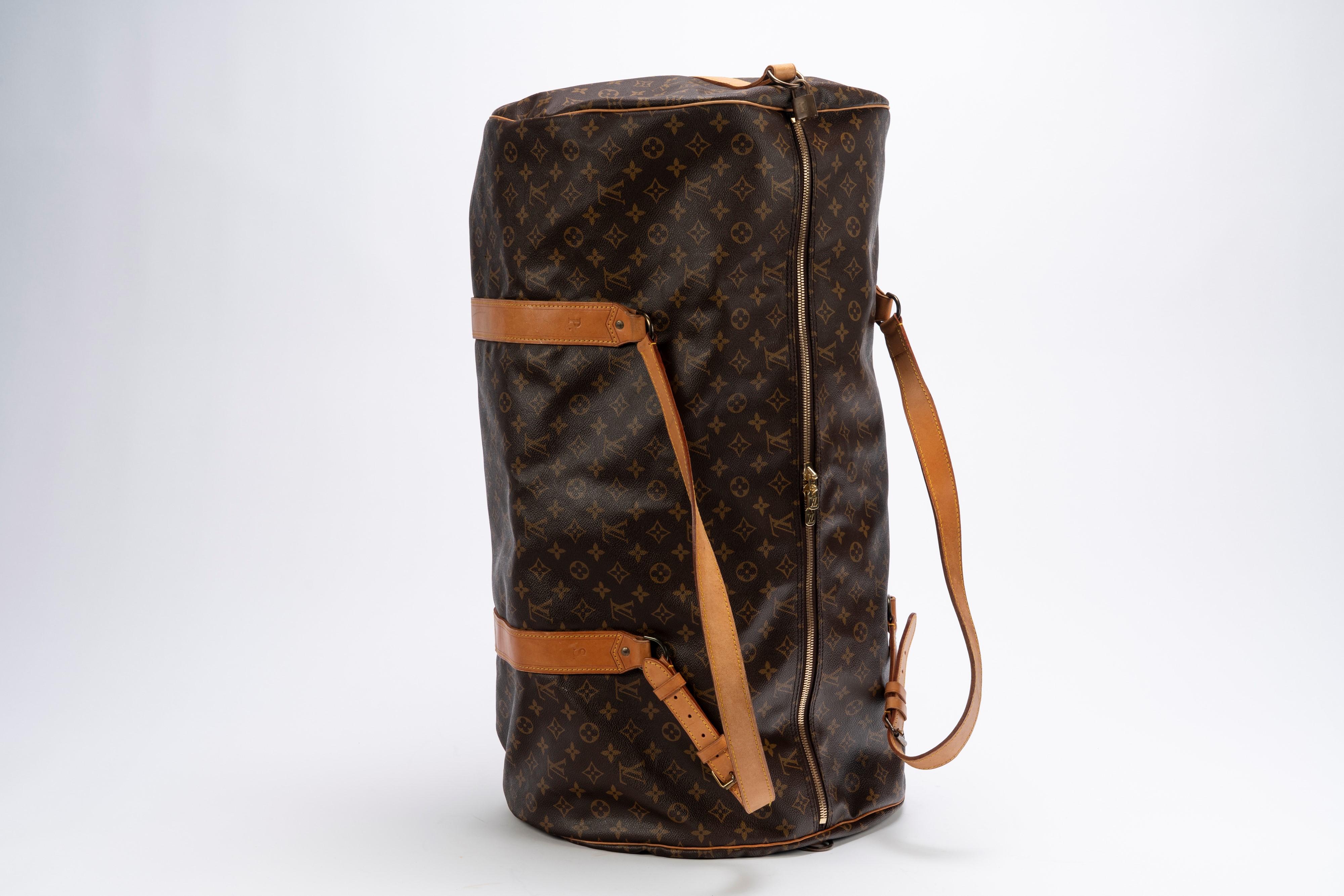 Louis Vuitton - Valigia Polochon in tela con monogramma, doppi manici in cuoio e tracolla staccab...