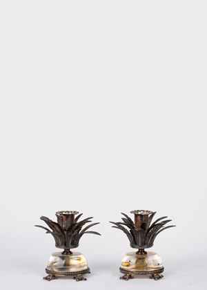 Coppia di candelieri in argento e cristallo di roсса