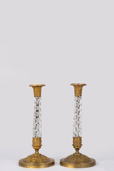 Candelieri in cristallo con montatura in bronzo dorato, Secolo XIX