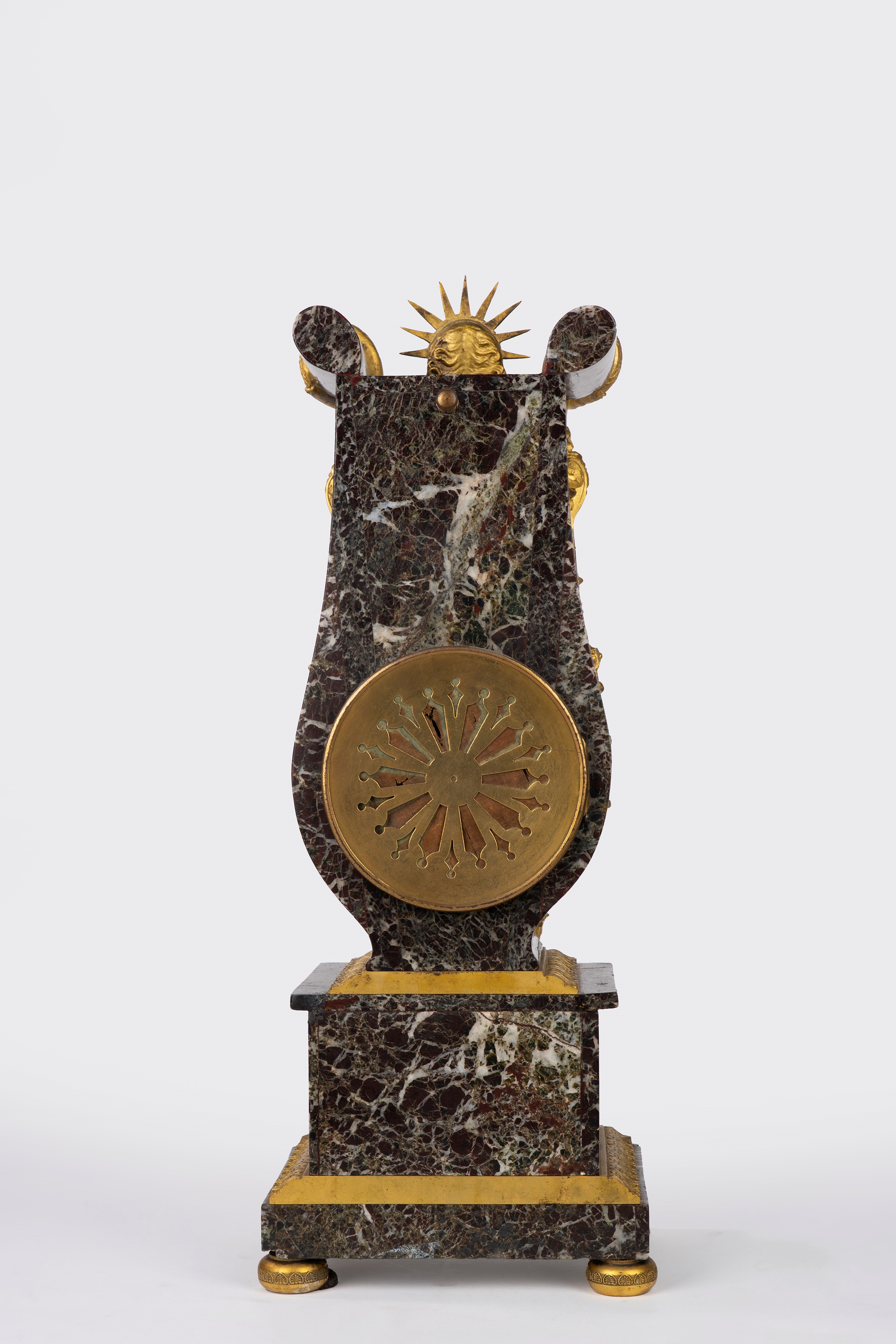 Pendola a Lira in Marmo Verde e Bronzo Dorato. Francia, Fine Secolo XIX