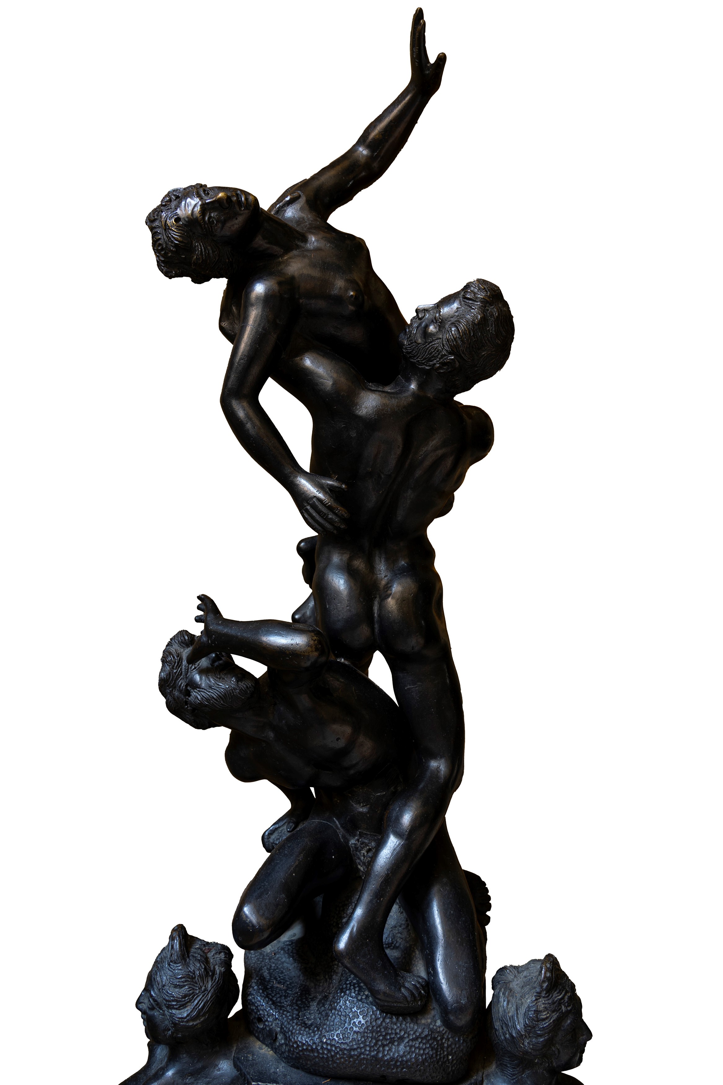 Giambologna, Coppia di alari in bronzo raffiguranti il ratto delle Sabine, secolo XIX
