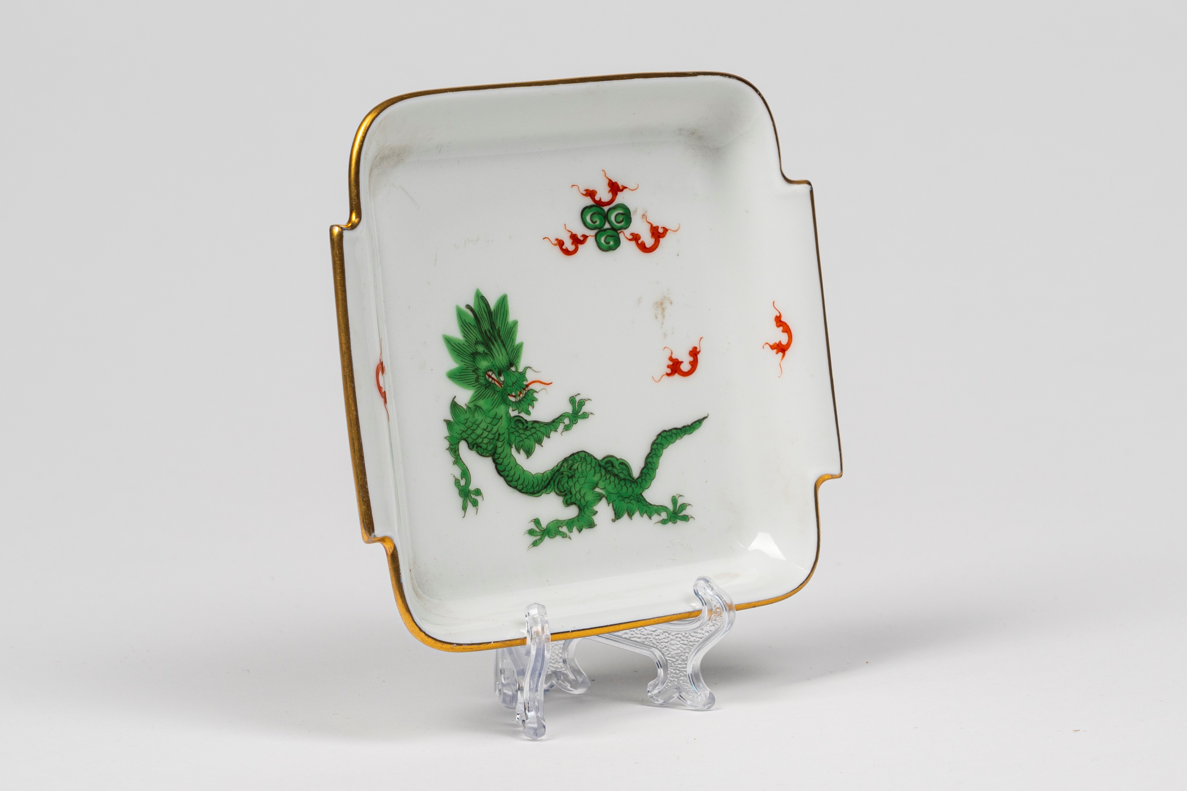 Piccolo Vassoioetto in Porcellana di Meissen con Dragone Verde