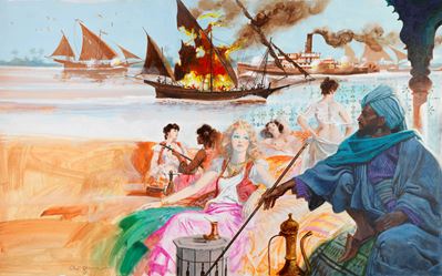 Sulle rive del Nilo, tempera su cartone