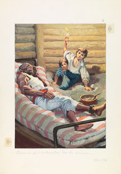 Illustrazione per 'Le avventure di Huckleberry Finn', tempera su cartone