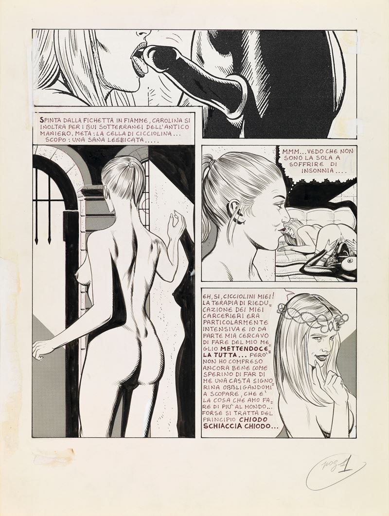 Giovanni Romanini - Cicciolina - matita, china, retino e collage su cartoncino