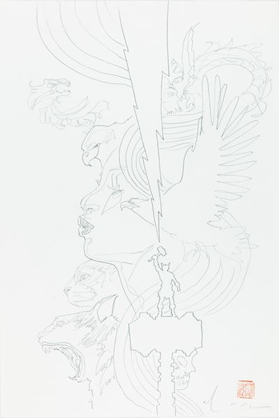 Norse Mythology - Preliminare di copertina, matita su cartoncino