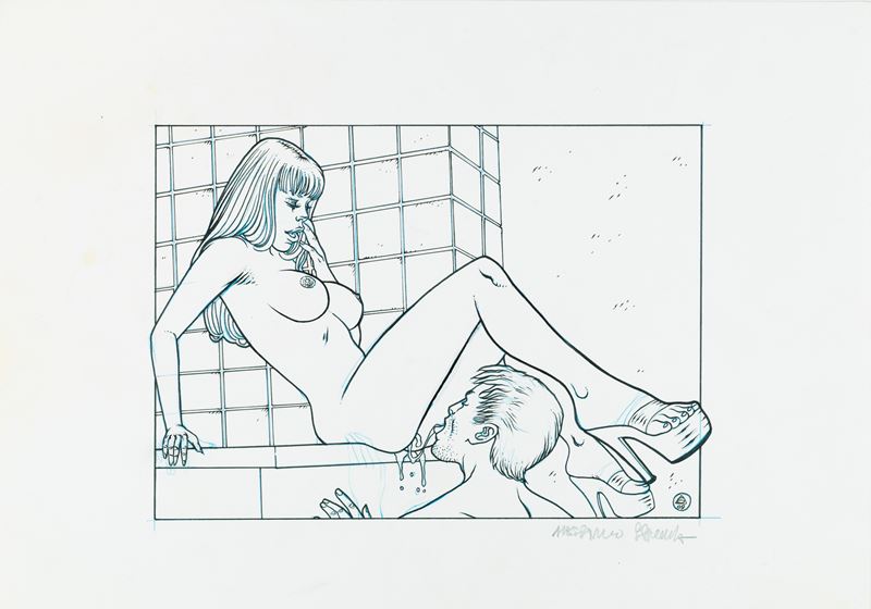 Alessandro Scacchia - Bath time, pastello e china su cartoncino