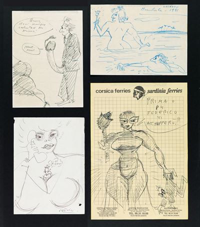 Federico e le donne - biro su carta, anni '80/'90