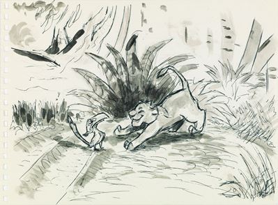 Concept art per 'Il re leone', china, tempera e acquerello su cartoncino