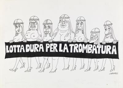 Lotta dura per la trombatura, matita e china su cartoncino