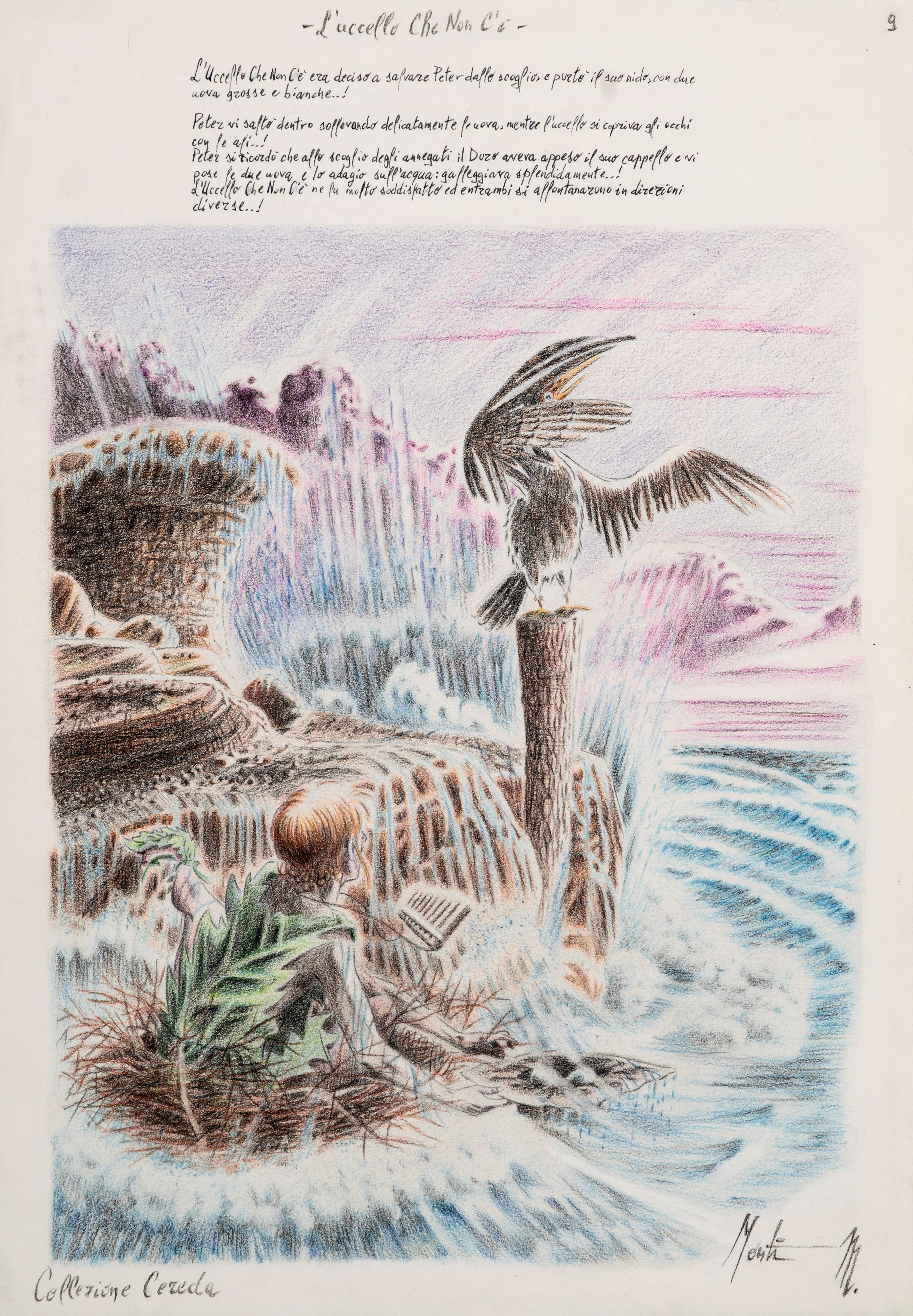 Monti (antonio Montanaro) - Illustrazioni per 'Peter Pan', matita e pastelli su cartoncino