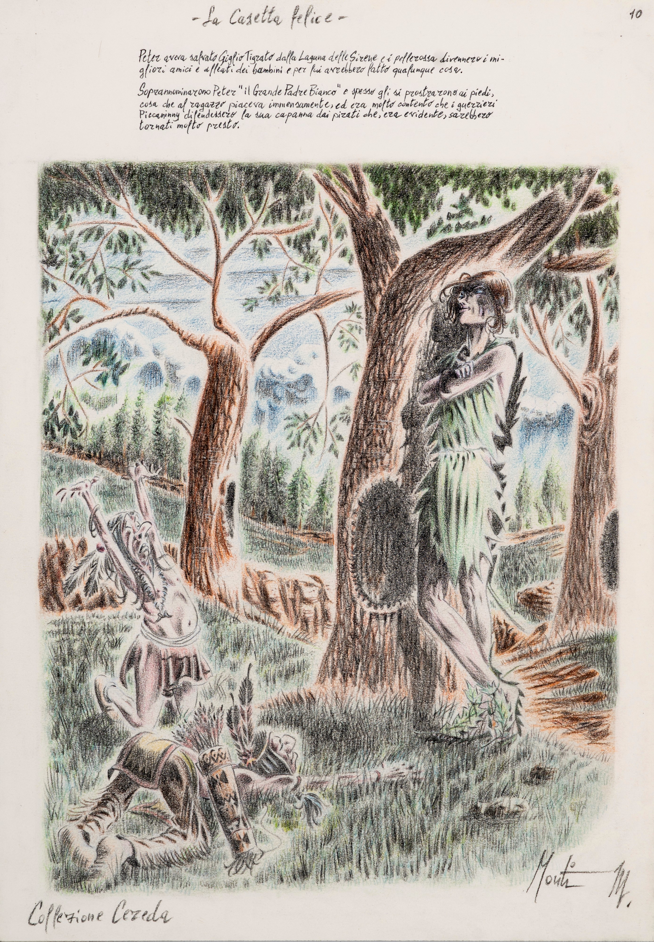 Monti (antonio Montanaro) - Illustrazioni per 'Peter Pan', matita e pastelli su cartoncino