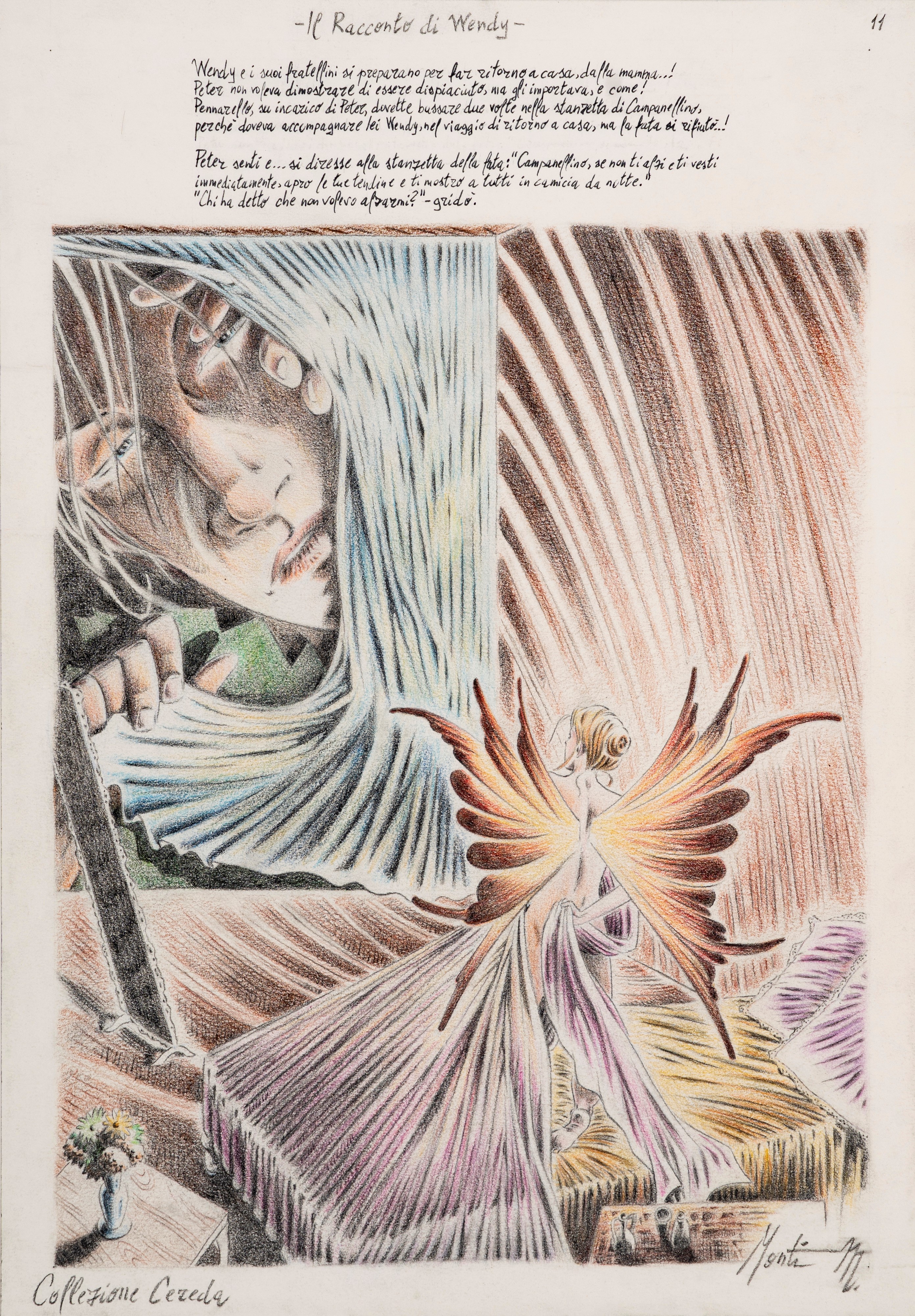 Monti (antonio Montanaro) - Illustrazioni per 'Peter Pan', matita e pastelli su cartoncino