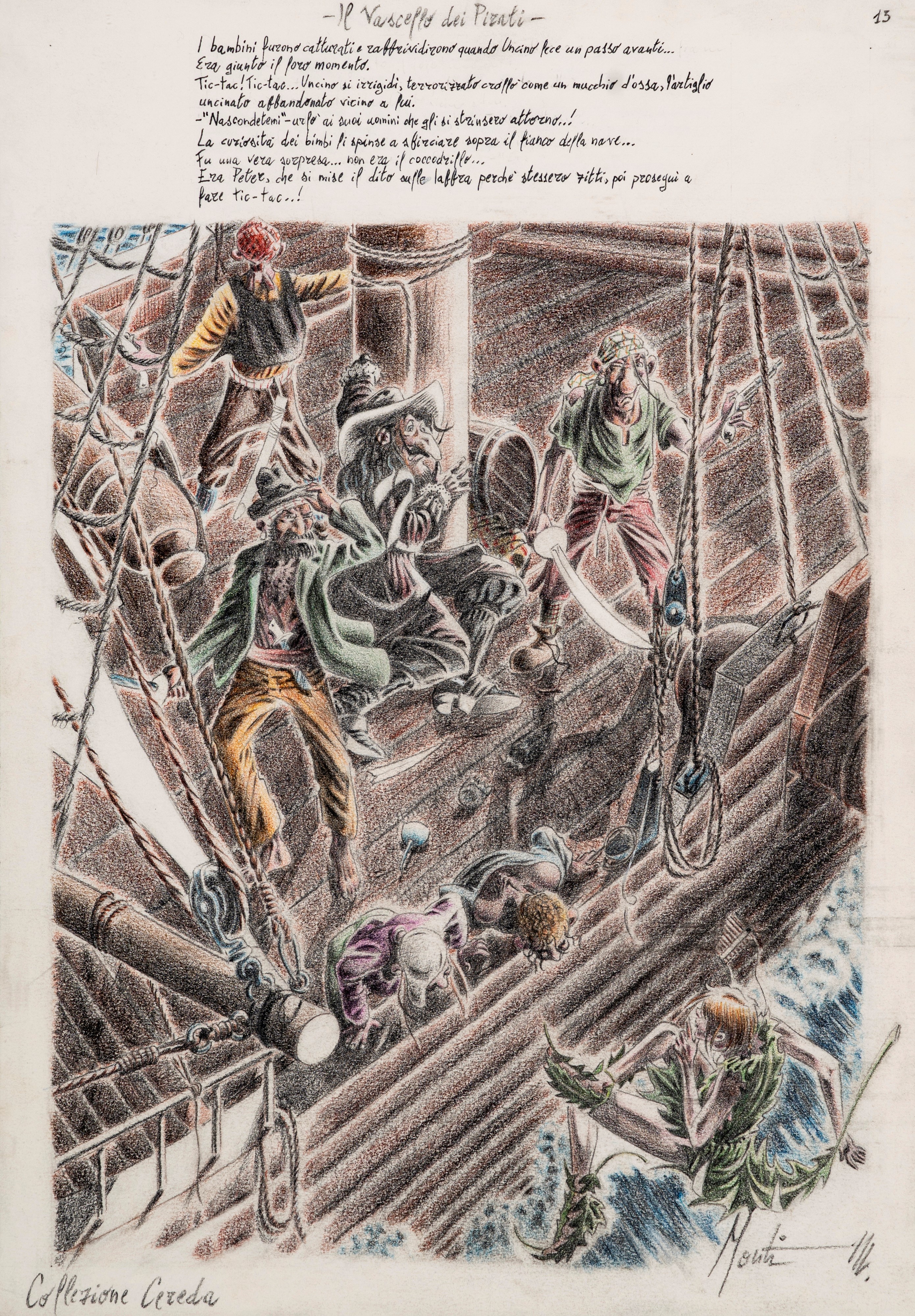 Monti (antonio Montanaro) - Illustrazioni per 'Peter Pan', matita e pastelli su cartoncino