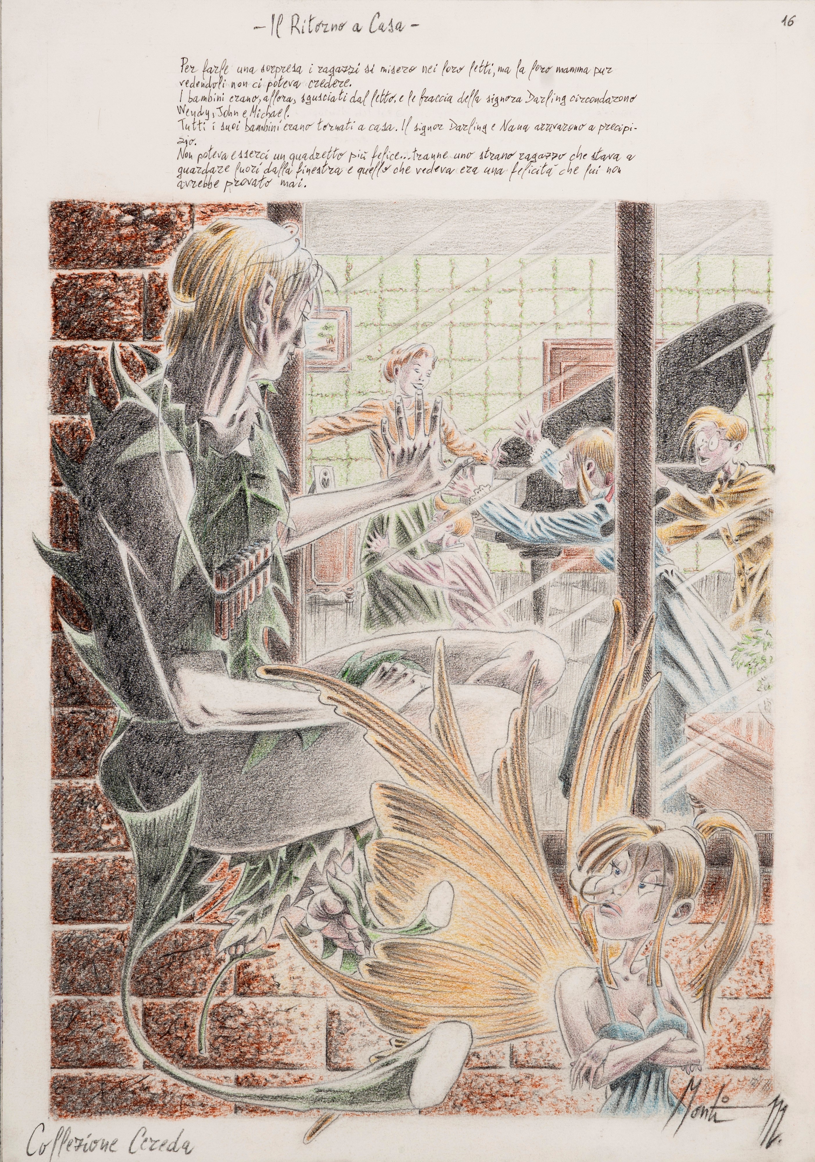 Monti (antonio Montanaro) - Illustrazioni per 'Peter Pan', matita e pastelli su cartoncino