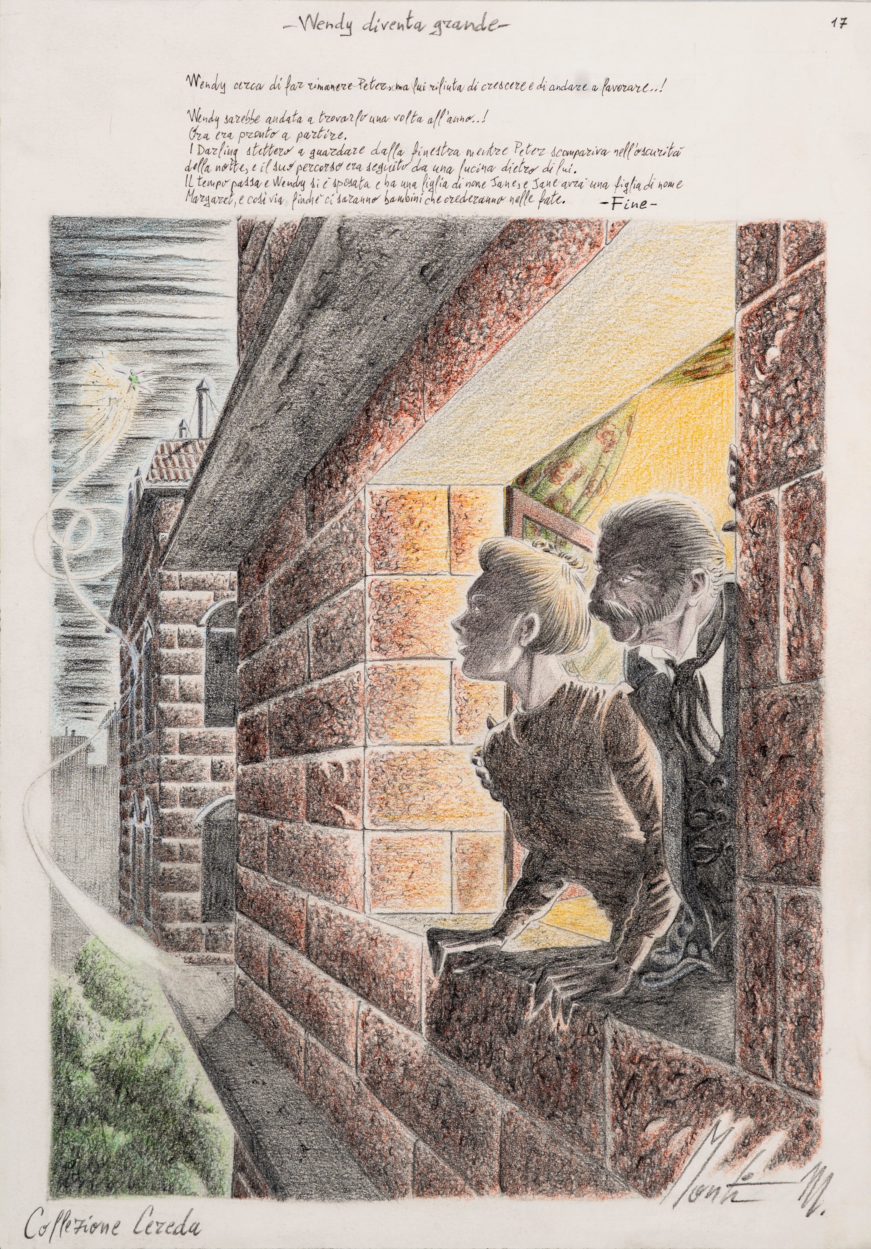 Monti (antonio Montanaro) - Illustrazioni per 'Peter Pan', matita e pastelli su cartoncino
