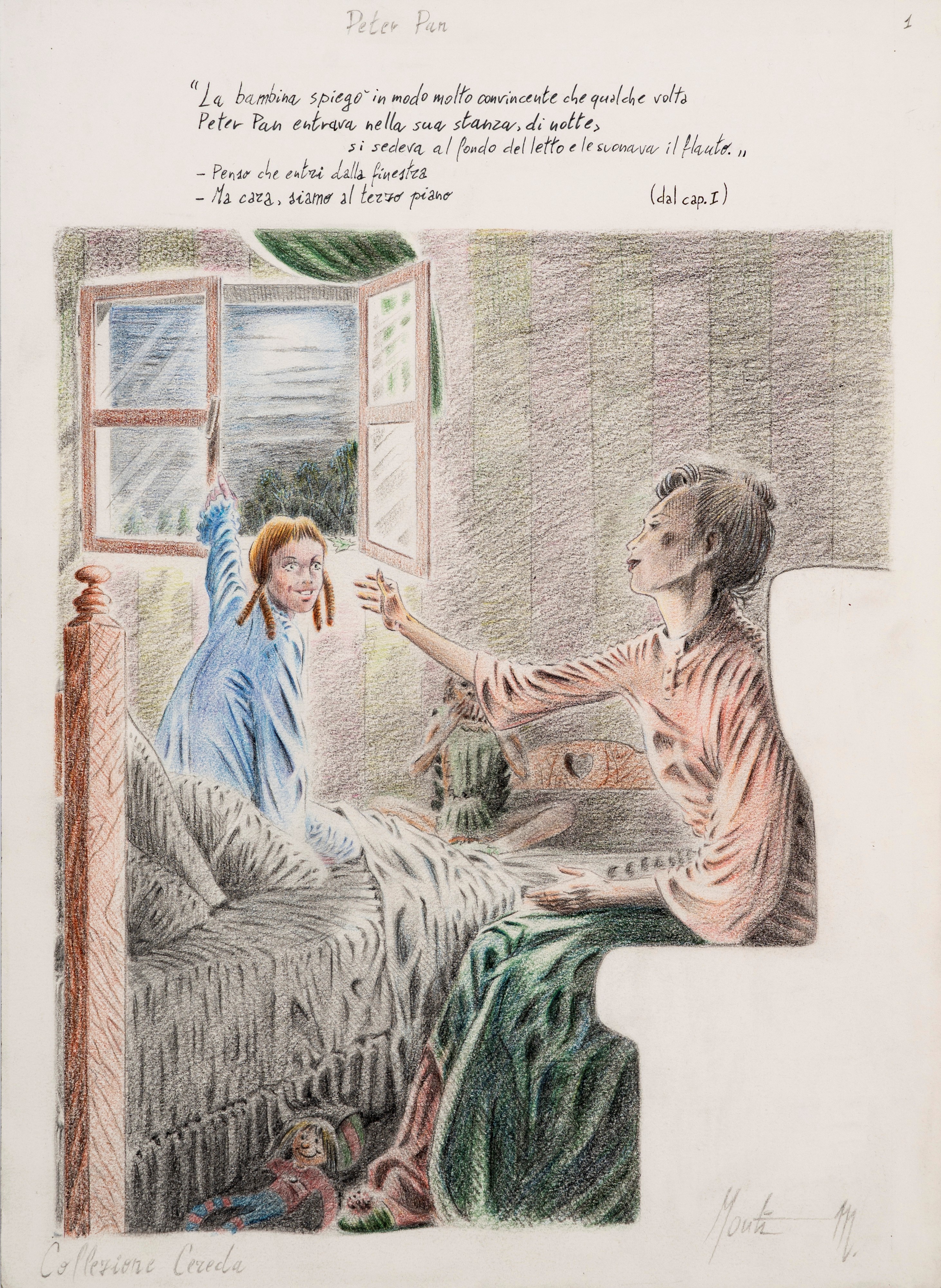 Monti (antonio Montanaro) - Illustrazioni per 'Peter Pan', matita e pastelli su cartoncino