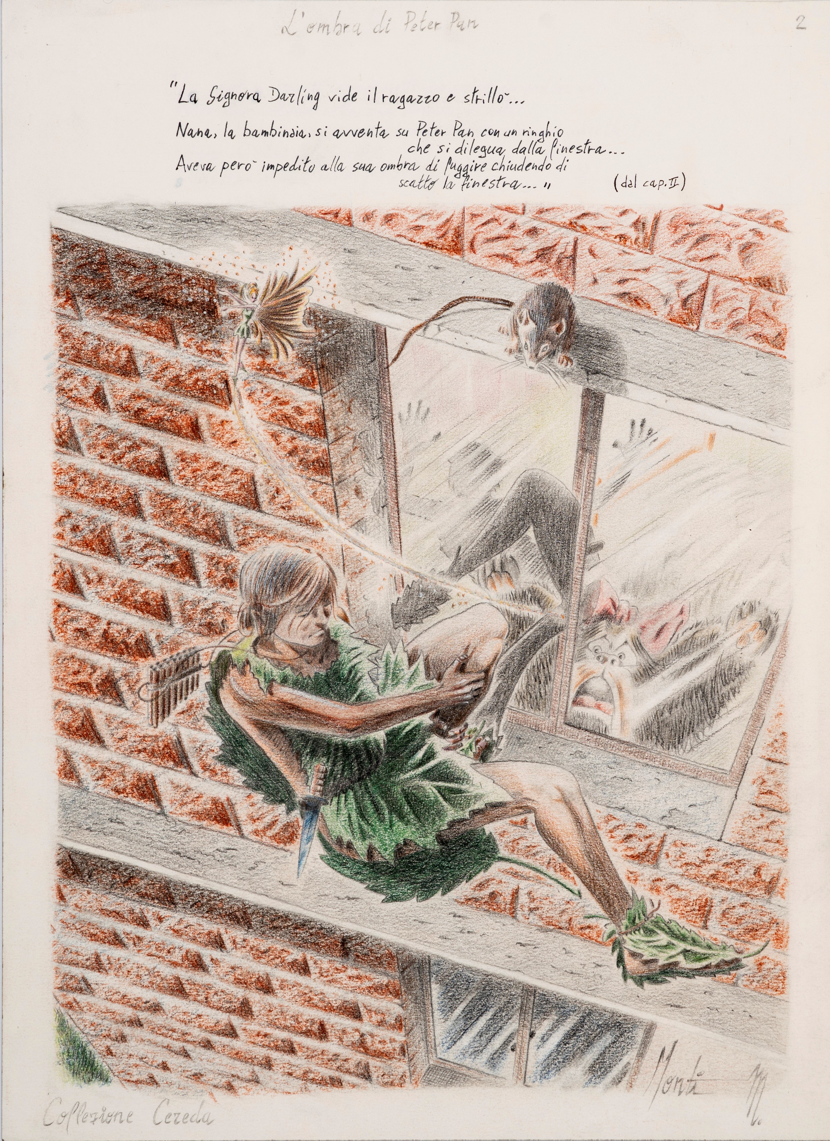 Monti (antonio Montanaro) - Illustrazioni per 'Peter Pan', matita e pastelli su cartoncino