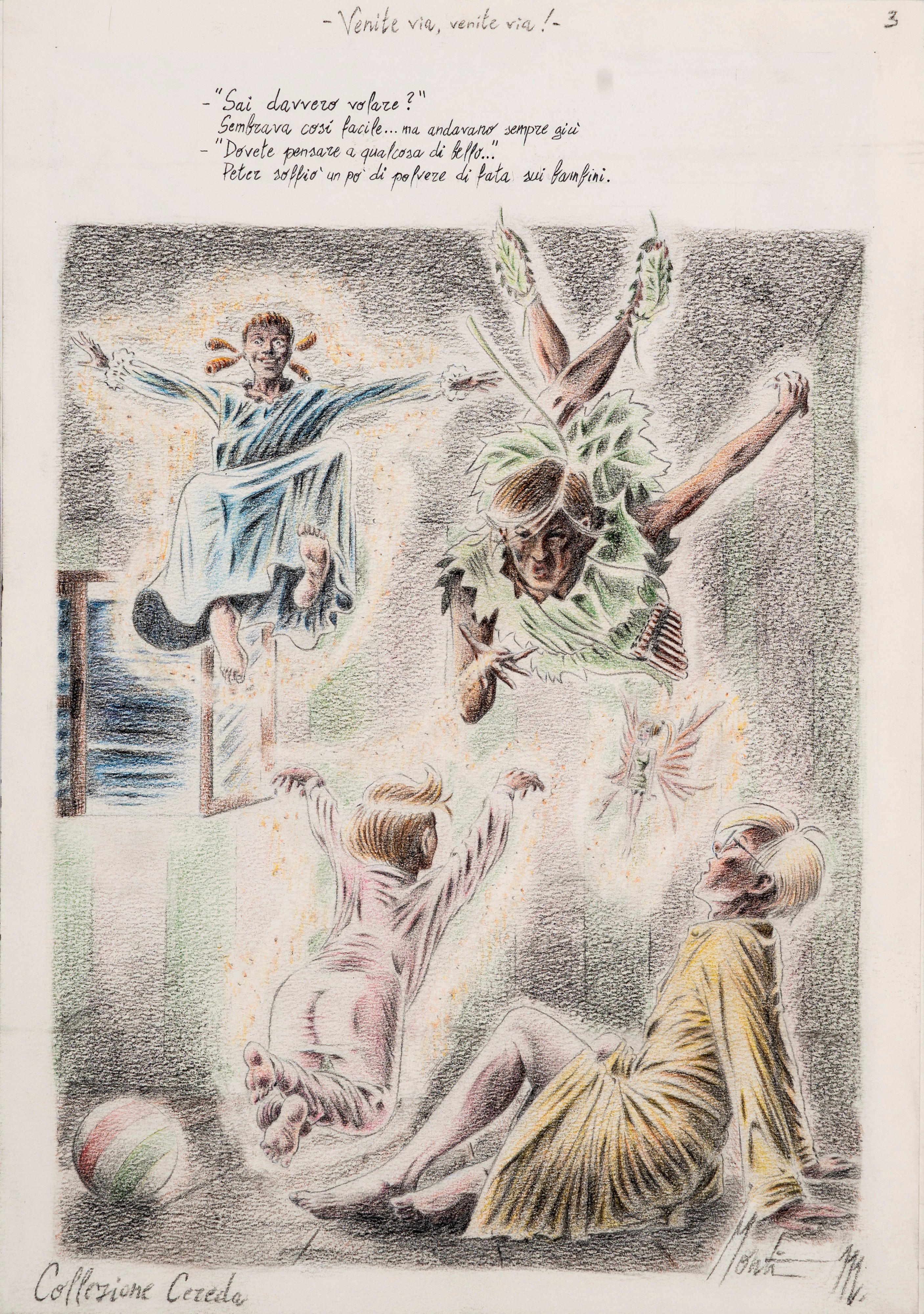 Monti (antonio Montanaro) - Illustrazioni per 'Peter Pan', matita e pastelli su cartoncino