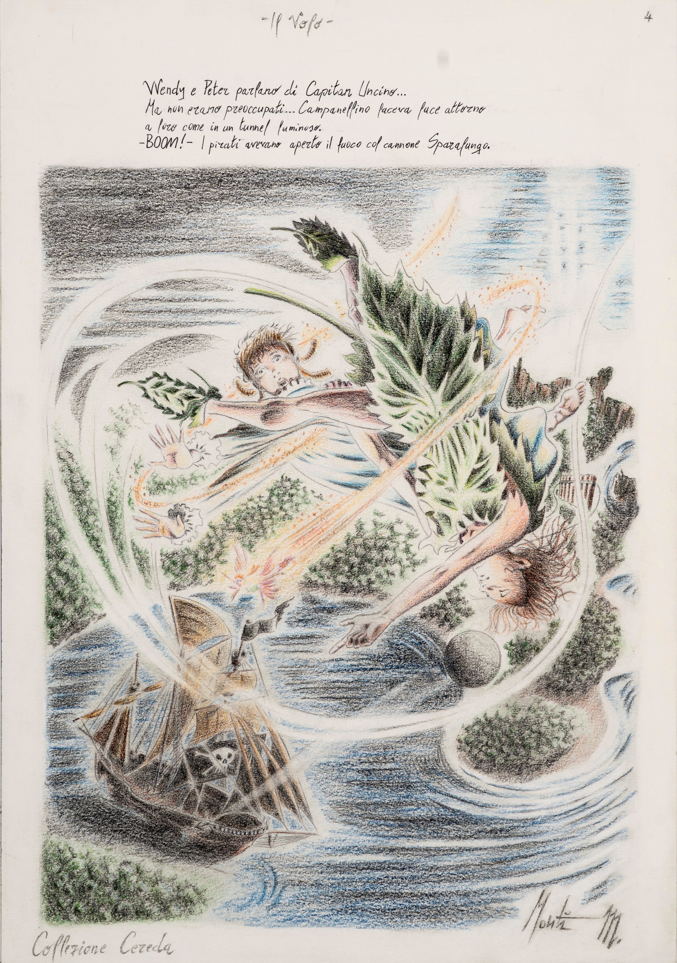 Monti (antonio Montanaro) - Illustrazioni per 'Peter Pan', matita e pastelli su cartoncino