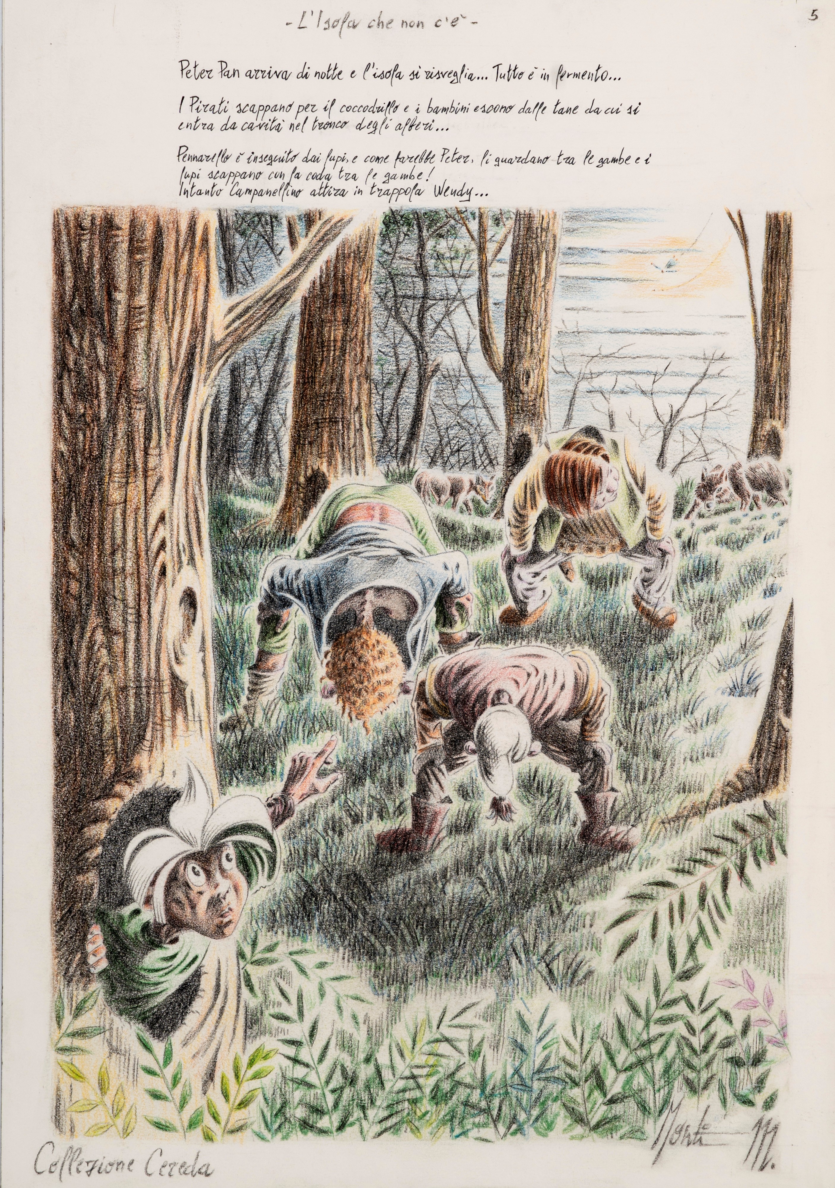 Monti (antonio Montanaro) - Illustrazioni per 'Peter Pan', matita e pastelli su cartoncino