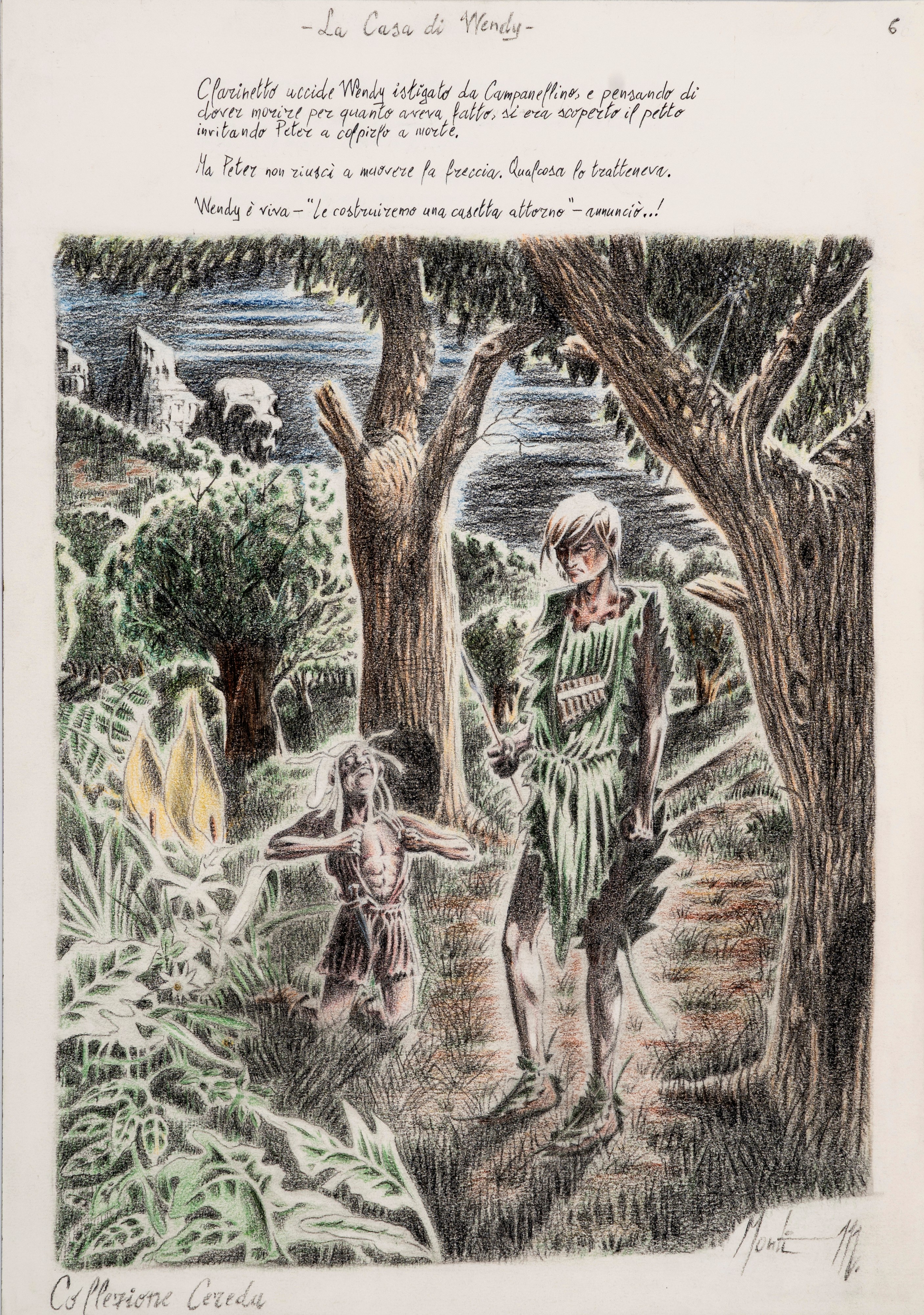 Monti (antonio Montanaro) - Illustrazioni per 'Peter Pan', matita e pastelli su cartoncino