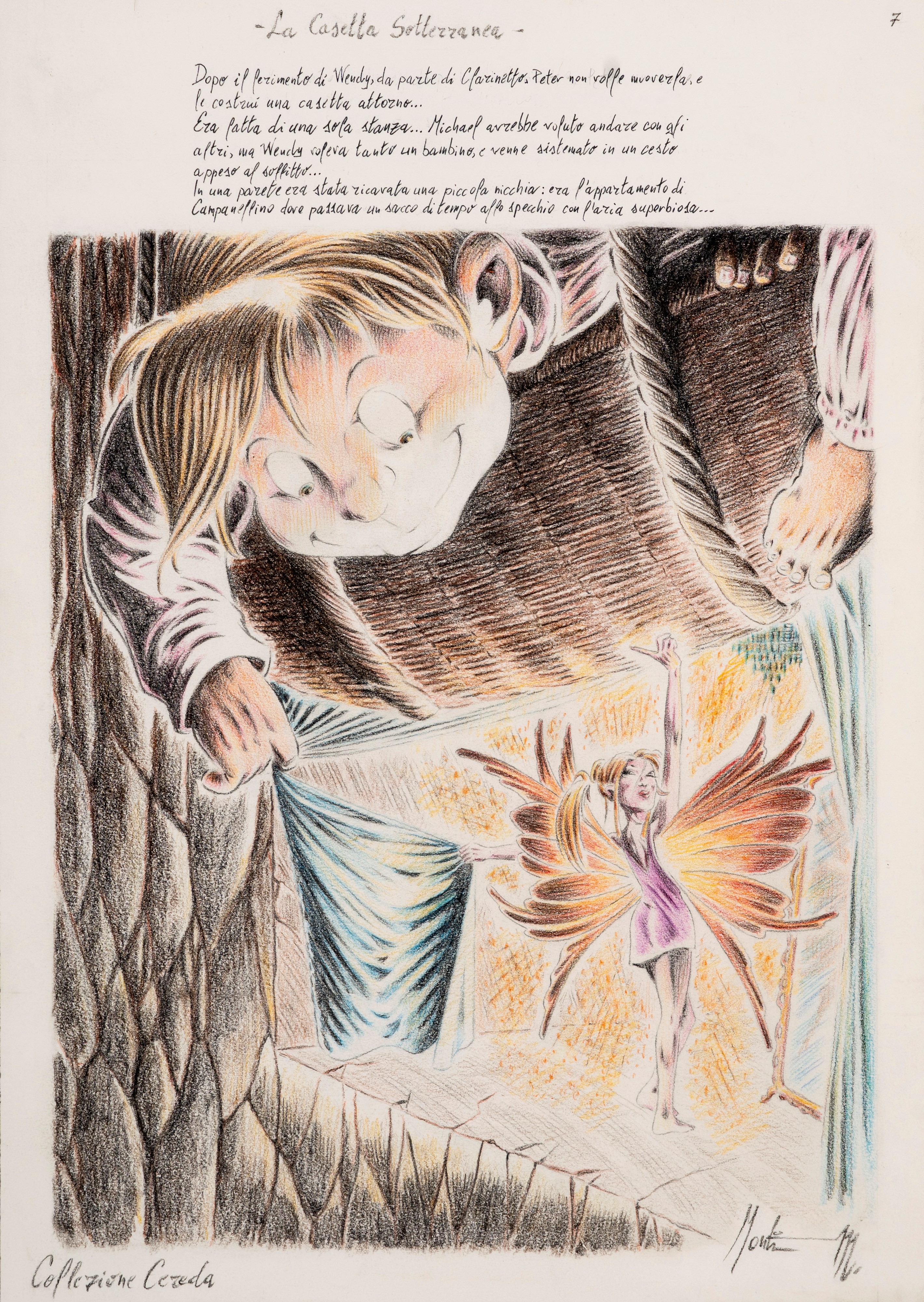 Monti (antonio Montanaro) - Illustrazioni per 'Peter Pan', matita e pastelli su cartoncino