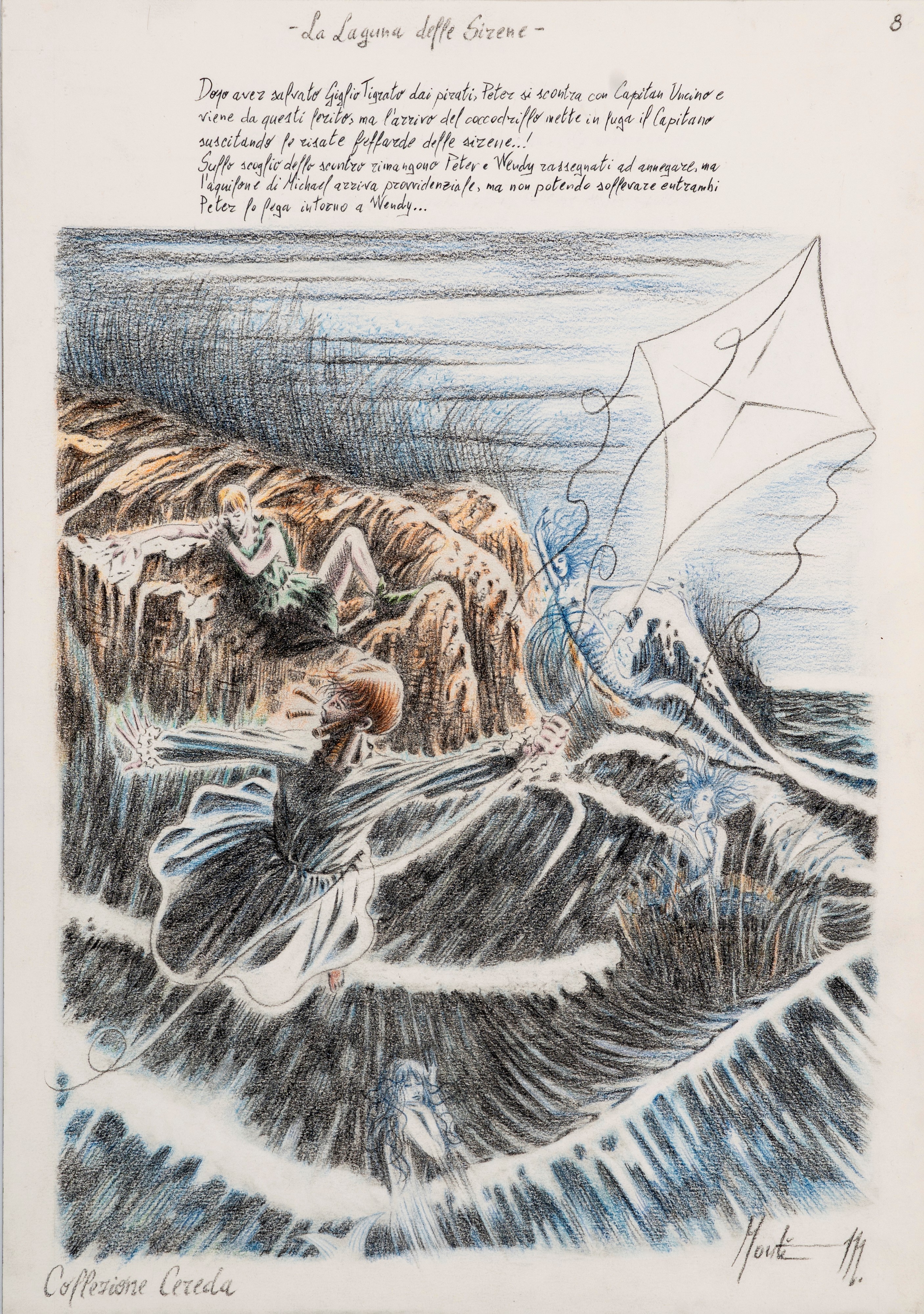 Monti (antonio Montanaro) - Illustrazioni per 'Peter Pan', matita e pastelli su cartoncino