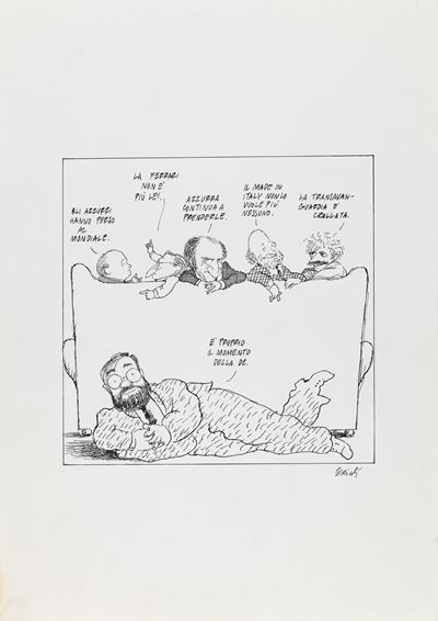 Illustrazione di Umberto Eco, matita e china su cartoncino