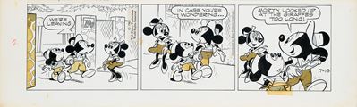 Striscia giornaliera di Mickey Mouse, matita, china e retino su cartoncino