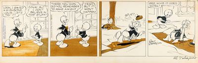 Striscia giornaliera 'Donald Duck', matita, china e retino su cartoncino, 1955