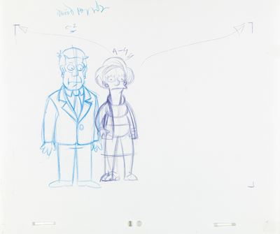 Disegno di produzione de 'I Simpson', pastelli su carta