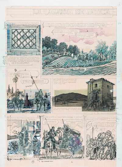 Studio preliminare per 'La ragazza selvatica', matita, china, pastelli e collage su carta, 1990