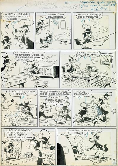 Il Lupo Cattivo e il sortilegio, matita e china su cartoncino, 1957