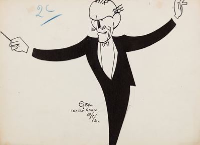 Illustrazione di Arturo Toscanini, matita e china su cartoncino