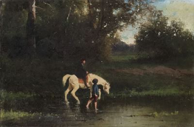 Il guado, olio su tela