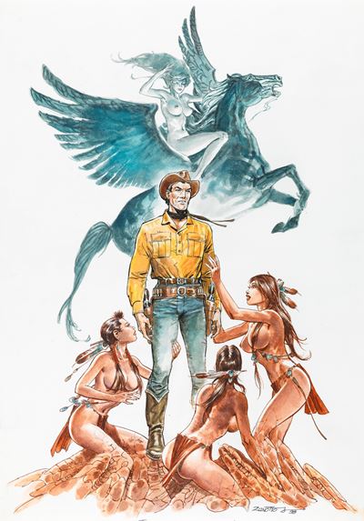 Tex - Illustrazione originale in matita e acquerello