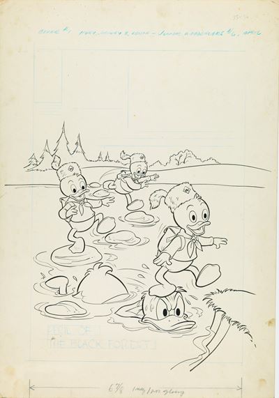 Huey, Dewey and Louie: Junior Woodchucks - Peril of the Black Forest, matita e china su cartoncin...