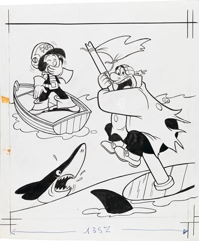 L'ile aux surprises désagréables - Originale di copertina, matita e china su cartoncino