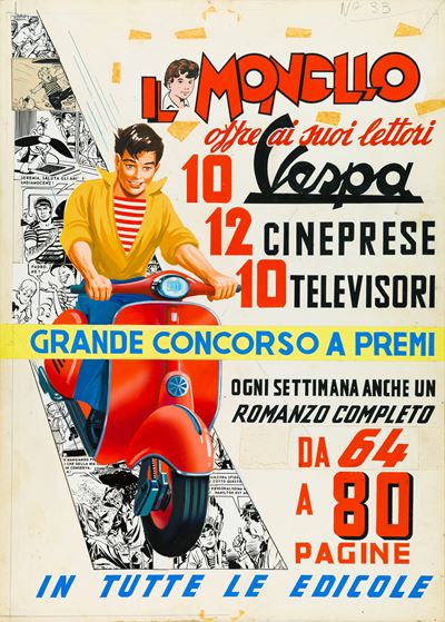Concorso Vespa, tempera e pellicola fotografica su cartone