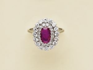 in oro bianco 18kt, rubino e diamanti